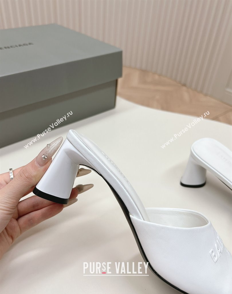 Balenciaga Duty Free Heel Slide Sandals 6cm in Calfskin White 2024 (MD-240629020)