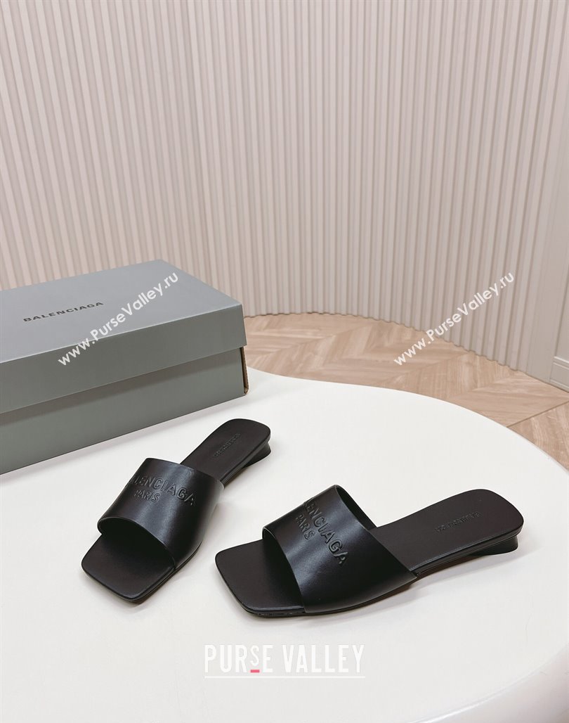 Balenciaga Duty Free Flat Slide Sandals in Calfskin Black 2024 (MD-240629021)