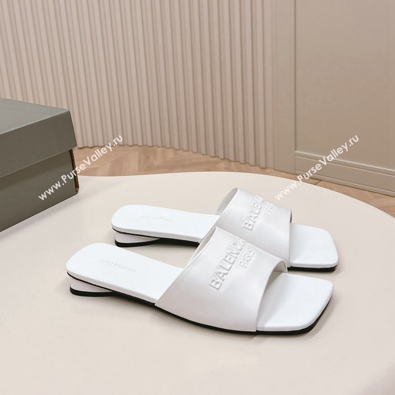 Balenciaga Duty Free Flat Slide Sandals in Calfskin White 2024 (MD-240629025)