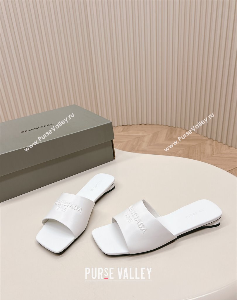 Balenciaga Duty Free Flat Slide Sandals in Calfskin White 2024 (MD-240629025)