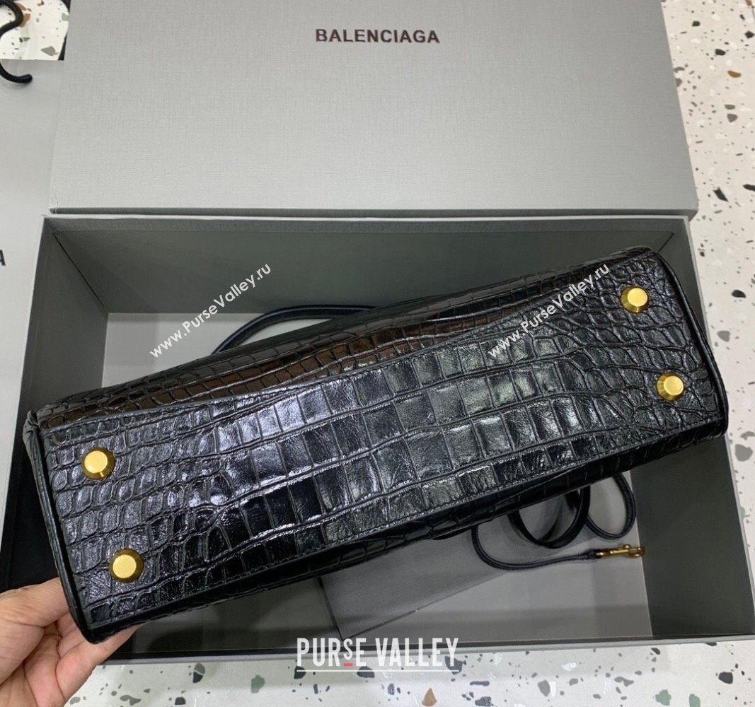 Balenciaga Rodeo Medium Handbag in black crocodile embossed calfskin, aged-gold hardware 2024 78972 (JM-240826021)