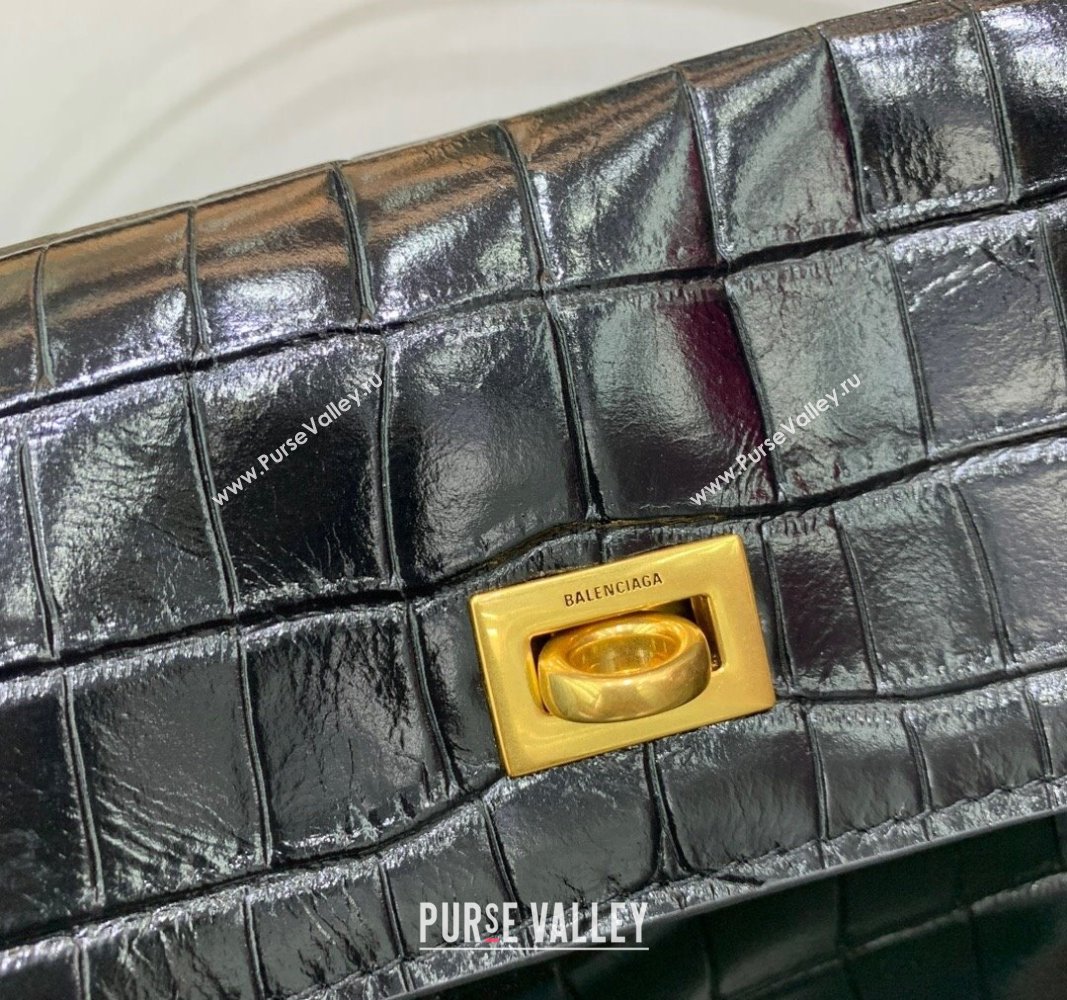 Balenciaga Rodeo Medium Handbag in black crocodile embossed calfskin, aged-gold hardware 2024 78972 (JM-240826021)