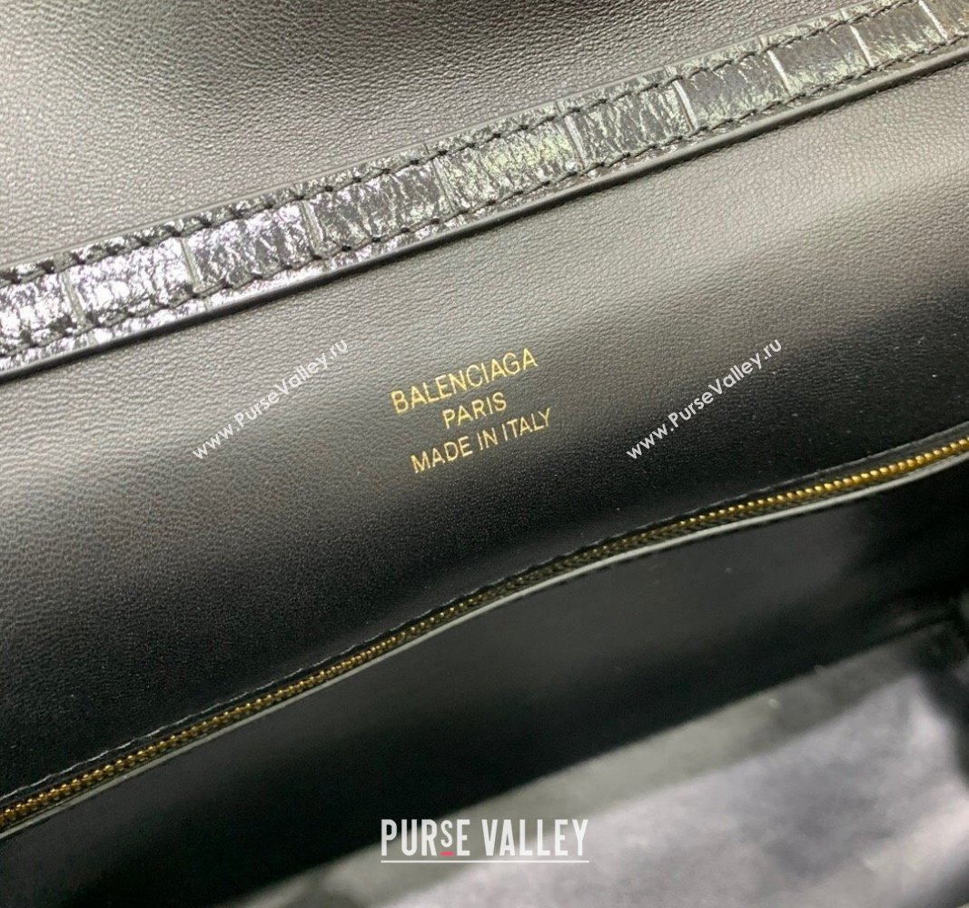 Balenciaga Rodeo Medium Handbag in black crocodile embossed calfskin, aged-gold hardware 2024 78972 (JM-240826021)