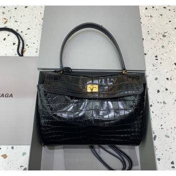 Balenciaga Rodeo Small Handbag in black crocodile embossed calfskin, aged-gold hardware 2024 78972 (JM-240826022)