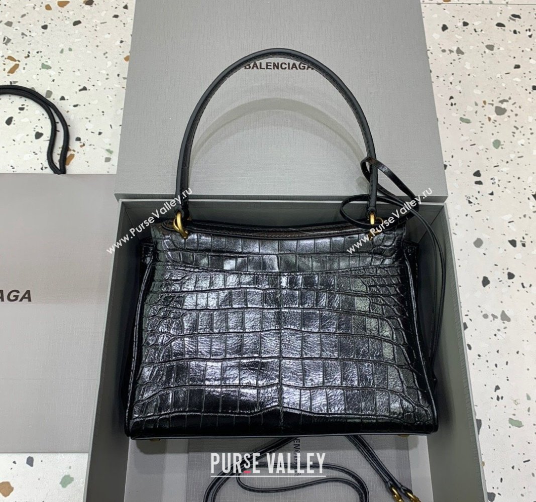 Balenciaga Rodeo Small Handbag in black crocodile embossed calfskin, aged-gold hardware 2024 78972 (JM-240826022)