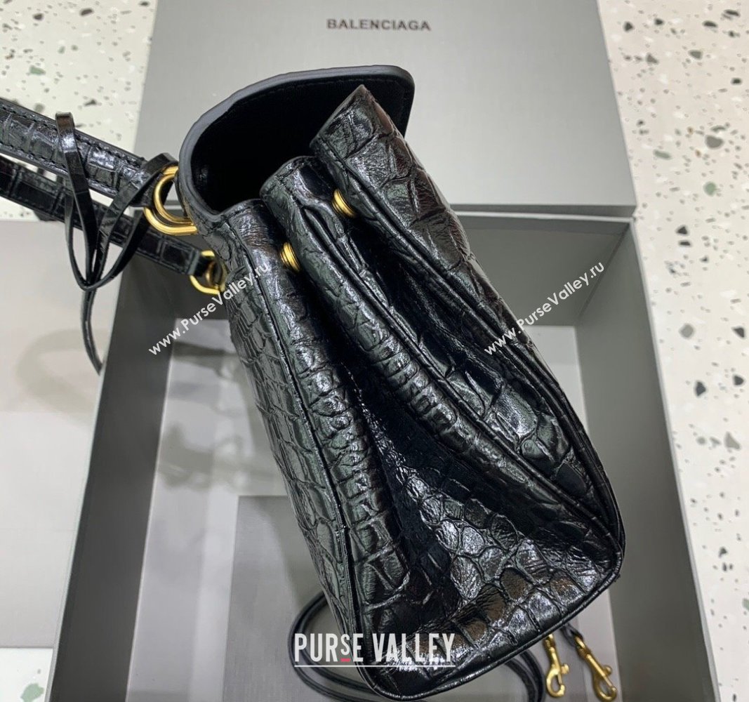 Balenciaga Rodeo Small Handbag in black crocodile embossed calfskin, aged-gold hardware 2024 78972 (JM-240826022)