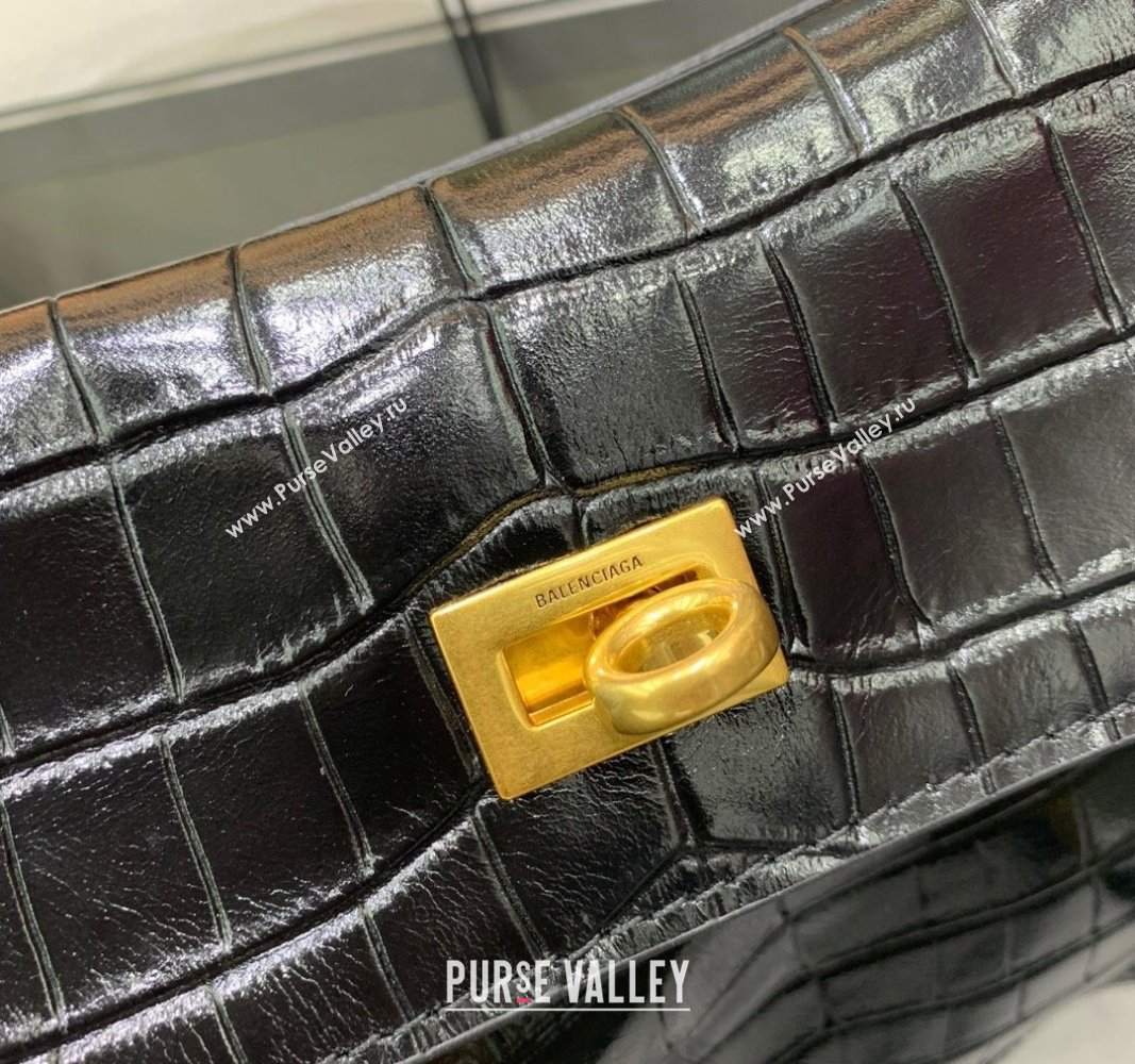 Balenciaga Rodeo Small Handbag in black crocodile embossed calfskin, aged-gold hardware 2024 78972 (JM-240826022)