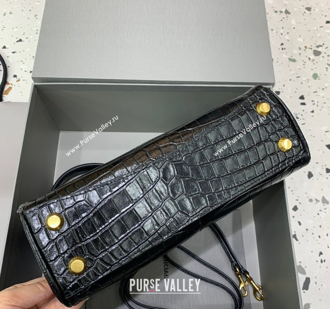 Balenciaga Rodeo Small Handbag in black crocodile embossed calfskin, aged-gold hardware 2024 78972 (JM-240826022)