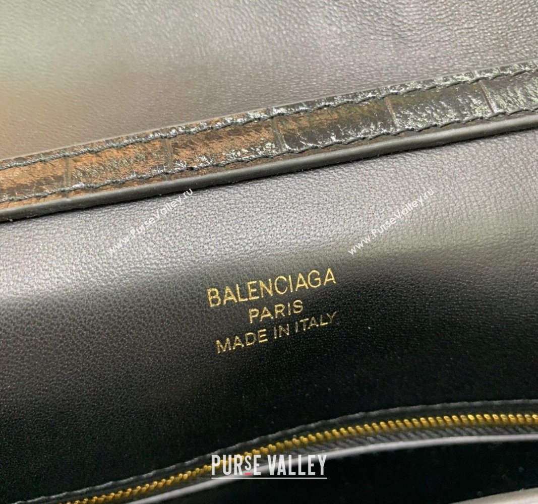 Balenciaga Rodeo Small Handbag in black crocodile embossed calfskin, aged-gold hardware 2024 78972 (JM-240826022)