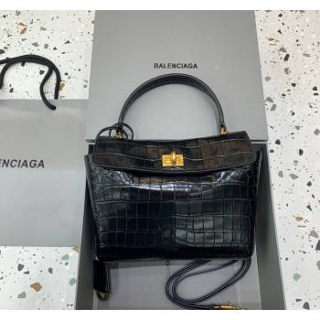 Balenciaga Rodeo Mini Handbag in black crocodile embossed calfskin, aged-gold hardware 2024 78972 (JM-240826023)