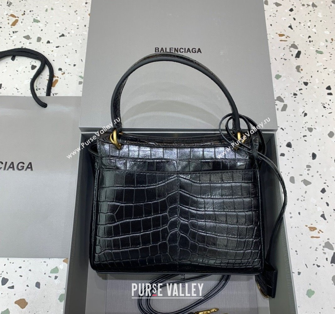 Balenciaga Rodeo Mini Handbag in black crocodile embossed calfskin, aged-gold hardware 2024 78972 (JM-240826023)