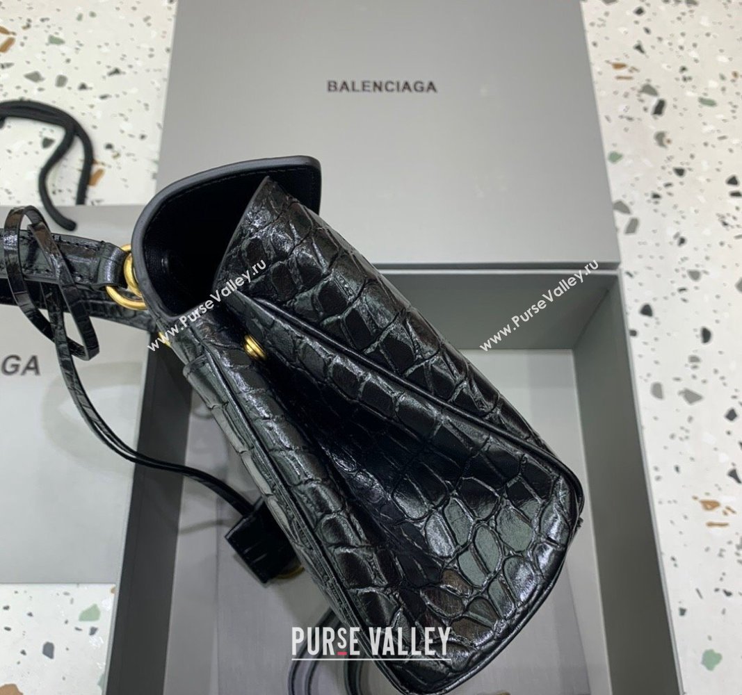 Balenciaga Rodeo Mini Handbag in black crocodile embossed calfskin, aged-gold hardware 2024 78972 (JM-240826023)