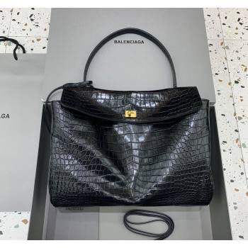 Balenciaga Rodeo Large Handbag in black crocodile embossed calfskin, aged-gold hardware 2024 78972 (JM-240826020)