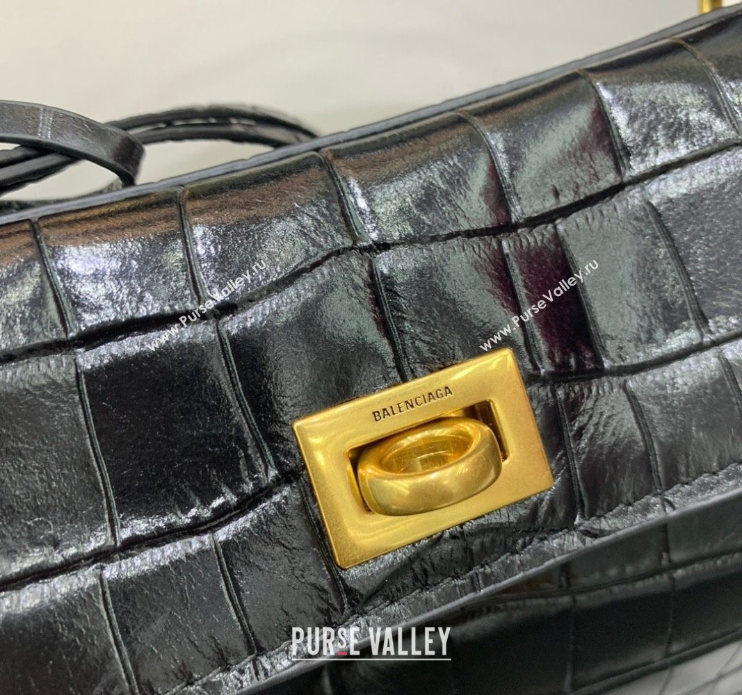 Balenciaga Rodeo Mini Handbag in black crocodile embossed calfskin, aged-gold hardware 2024 78972 (JM-240826023)