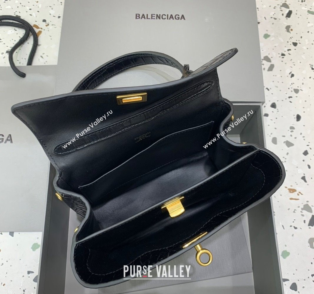 Balenciaga Rodeo Mini Handbag in black crocodile embossed calfskin, aged-gold hardware 2024 78972 (JM-240826023)