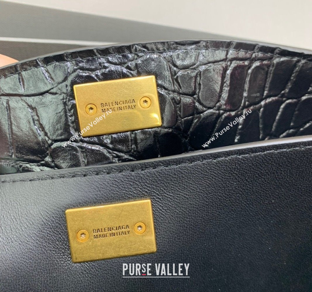 Balenciaga Rodeo Mini Handbag in black crocodile embossed calfskin, aged-gold hardware 2024 78972 (JM-240826023)