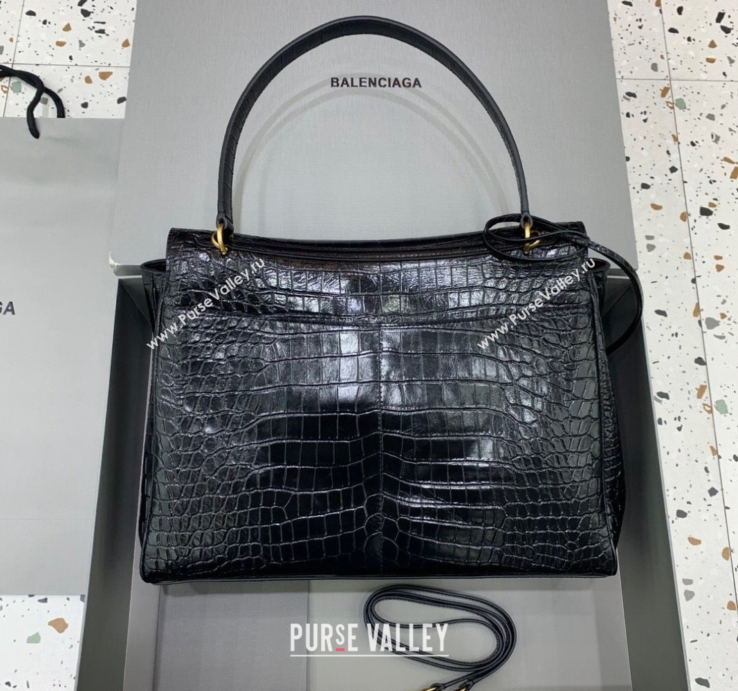 Balenciaga Rodeo Large Handbag in black crocodile embossed calfskin, aged-gold hardware 2024 78972 (JM-240826020)