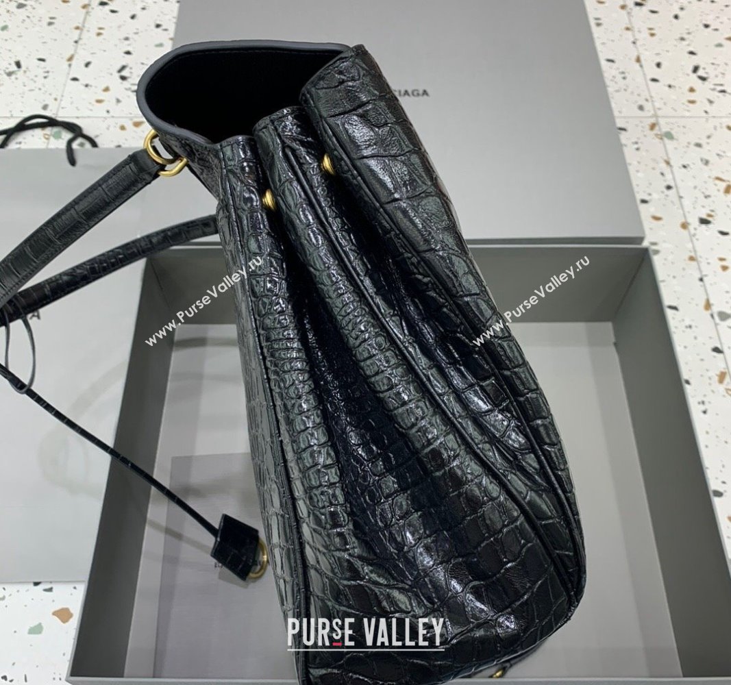 Balenciaga Rodeo Large Handbag in black crocodile embossed calfskin, aged-gold hardware 2024 78972 (JM-240826020)