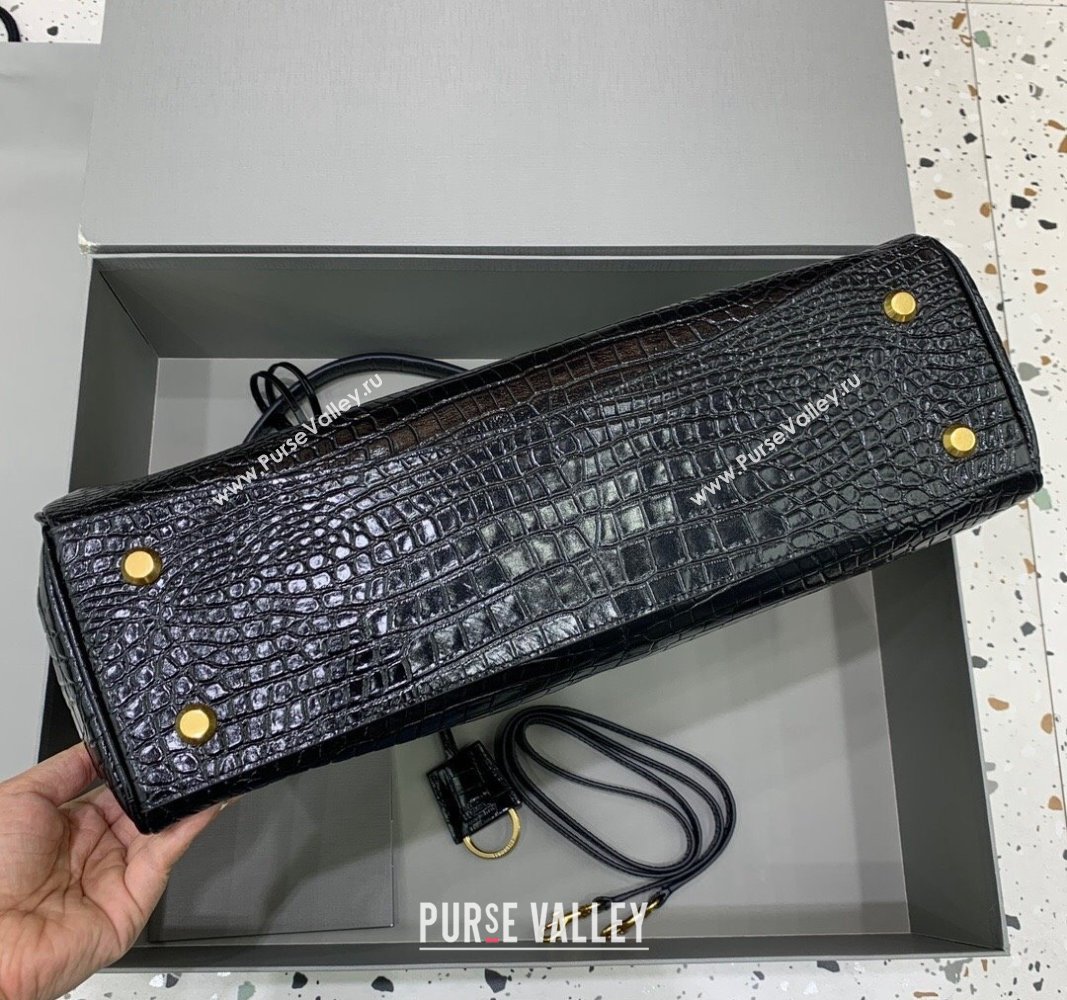 Balenciaga Rodeo Large Handbag in black crocodile embossed calfskin, aged-gold hardware 2024 78972 (JM-240826020)