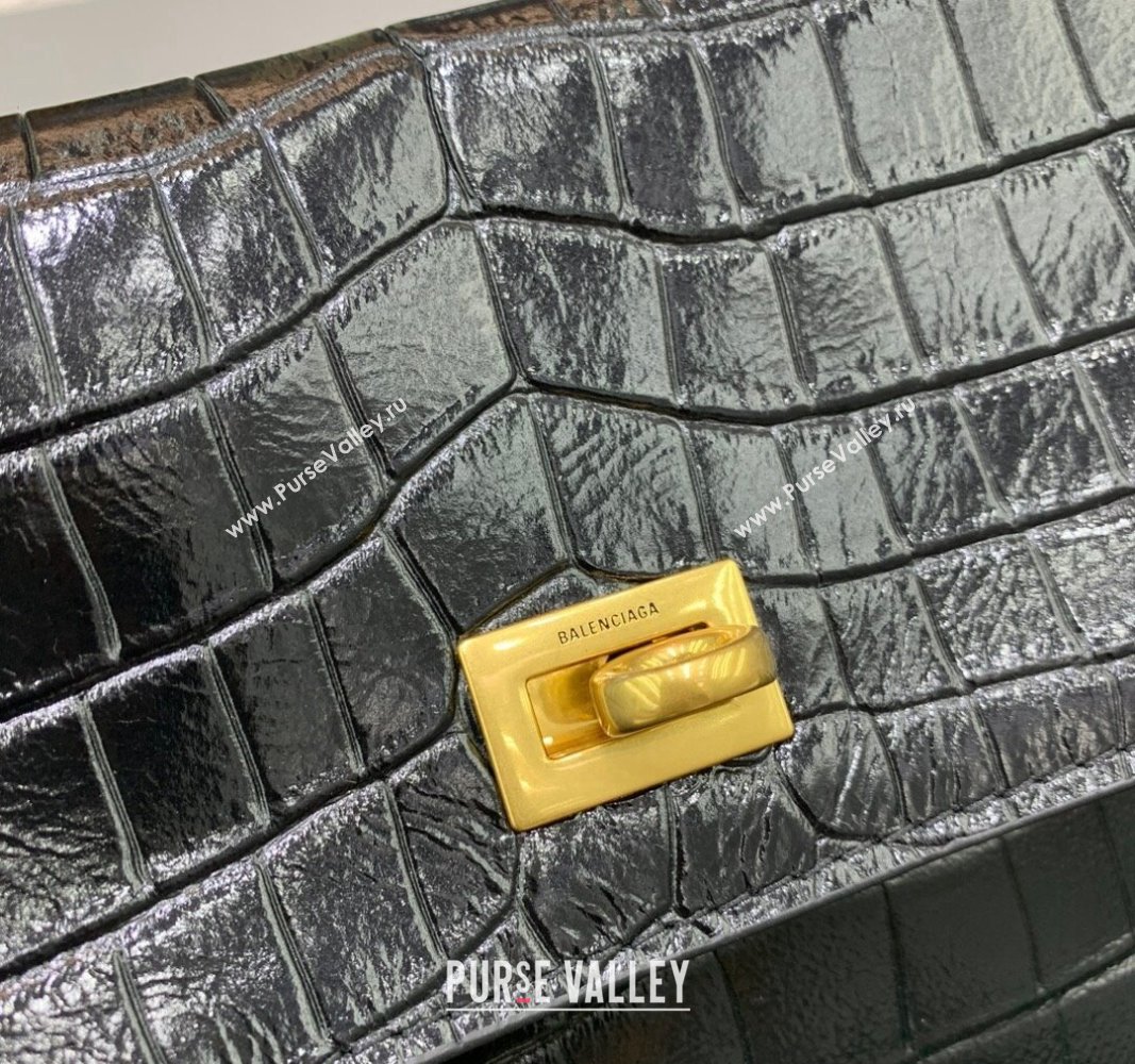 Balenciaga Rodeo Large Handbag in black crocodile embossed calfskin, aged-gold hardware 2024 78972 (JM-240826020)