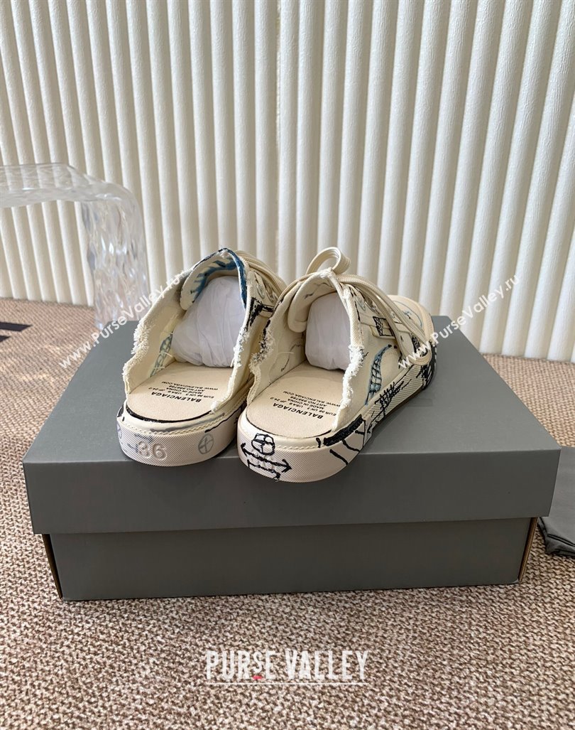 Balenciaga Paris Sneaker Mules in White Graffiti Canvas 2024 BL0903003 (KL-240903030)