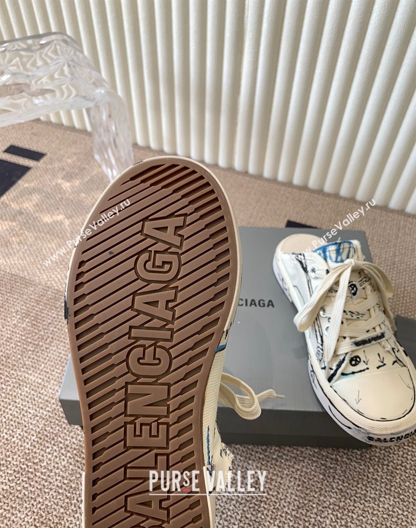 Balenciaga Paris Sneaker Mules in White Graffiti Canvas 2024 BL0903003 (KL-240903030)