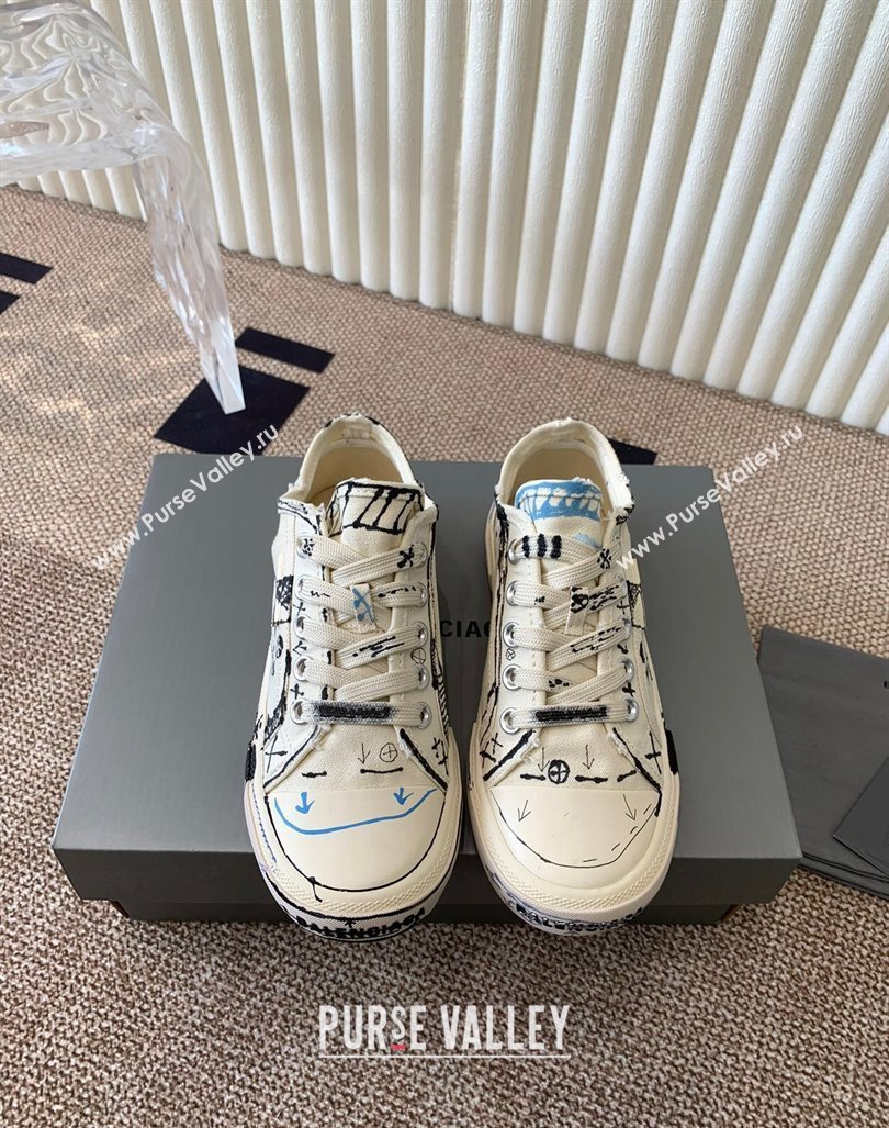 Balenciaga Paris Low-top Sneakers in White Graffiti Canvas 2024 BL0903003 (KL-240903029)