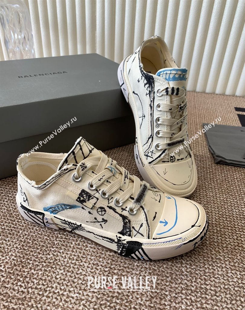 Balenciaga Paris Low-top Sneakers in White Graffiti Canvas 2024 BL0903003 (KL-240903029)