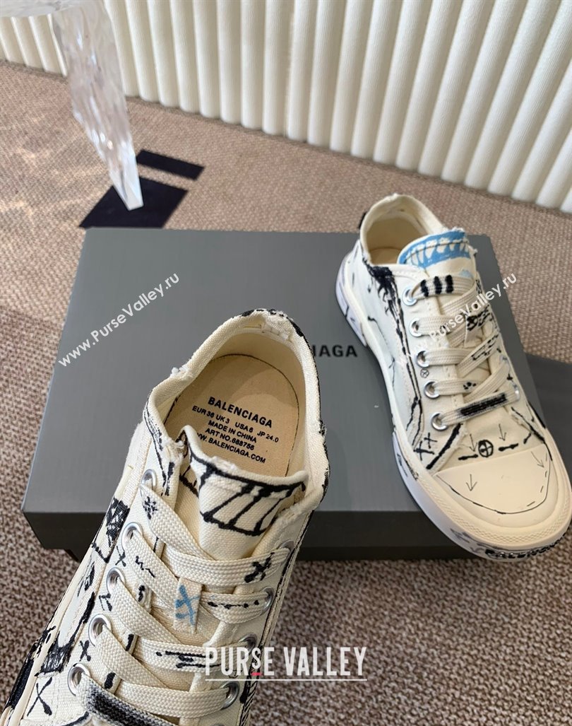 Balenciaga Paris Low-top Sneakers in White Graffiti Canvas 2024 BL0903003 (KL-240903029)