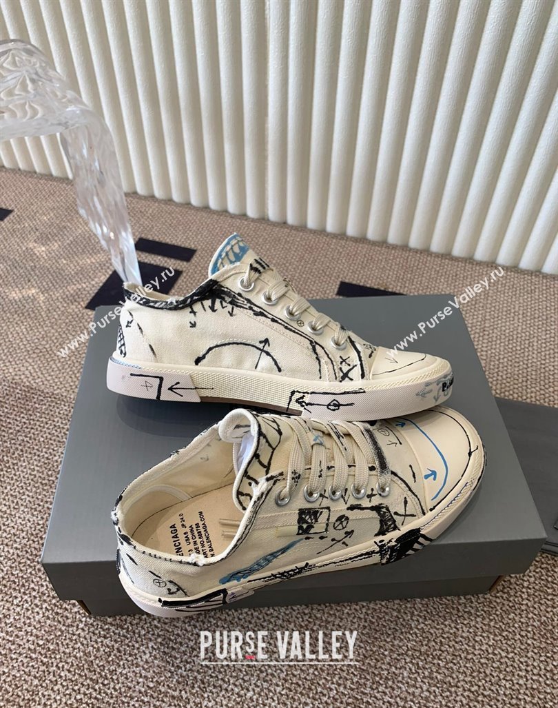 Balenciaga Paris Low-top Sneakers in White Graffiti Canvas 2024 BL0903003 (KL-240903029)