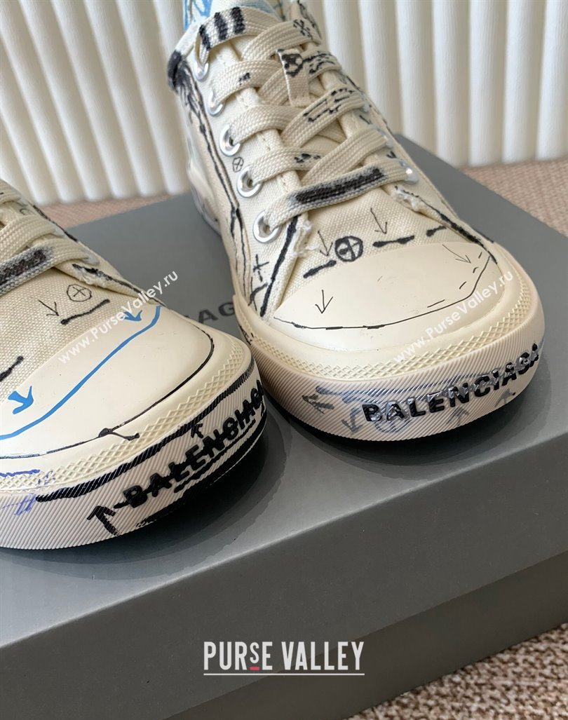 Balenciaga Paris Low-top Sneakers in White Graffiti Canvas 2024 BL0903003 (KL-240903029)
