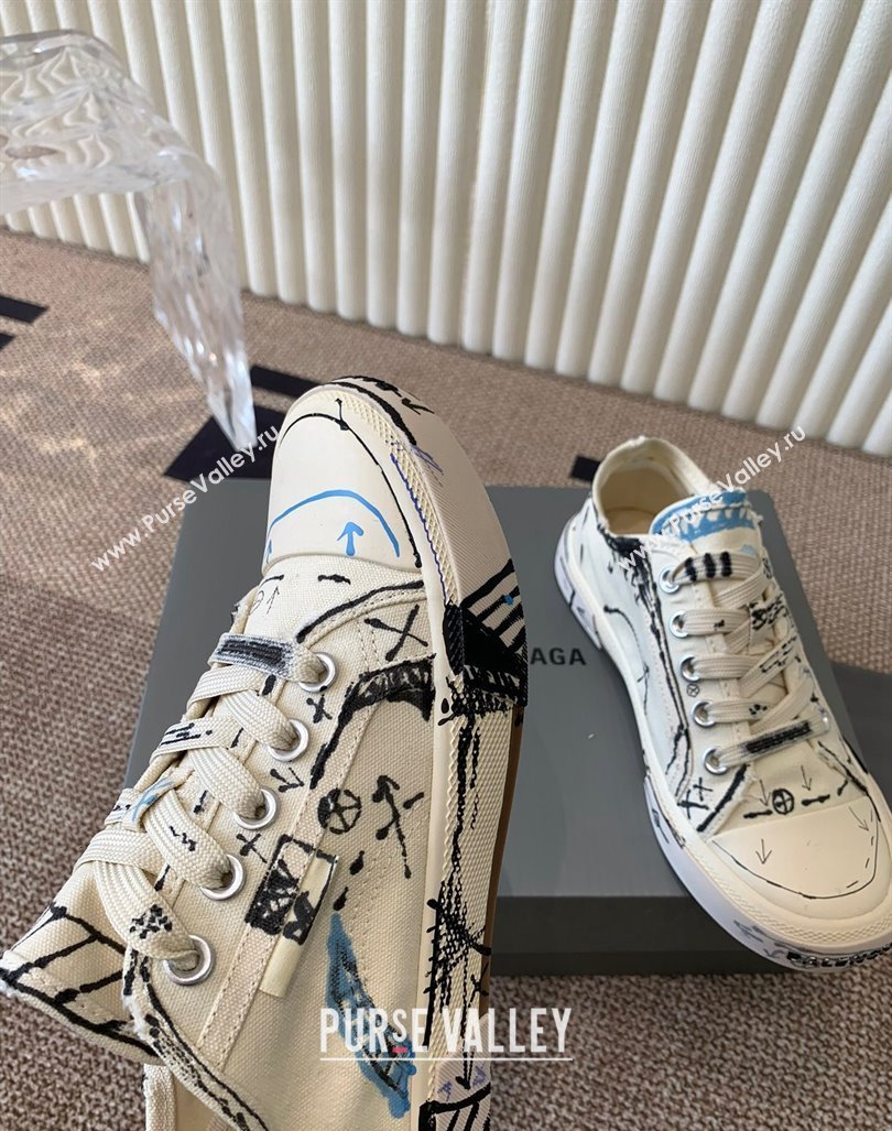 Balenciaga Paris Low-top Sneakers in White Graffiti Canvas 2024 BL0903003 (KL-240903029)