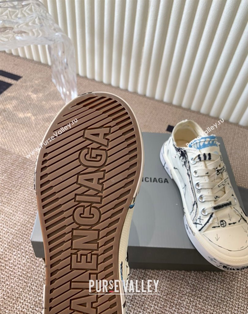 Balenciaga Paris Low-top Sneakers in White Graffiti Canvas 2024 BL0903003 (KL-240903029)