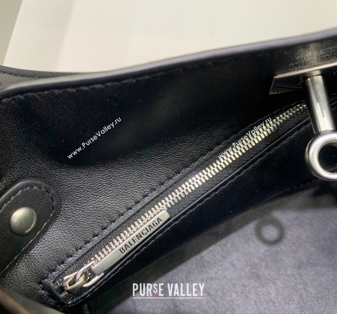 Balenciaga Bel Air Small Hobo Shoulder Bag in black smooth calfskin, aged-silver hardware 2025 (JM-250408085)