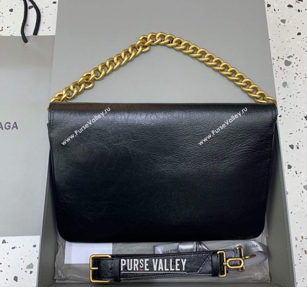 Balenciaga BB Soft Large Flap Bag in black peach calfskin, aged-gold hardware 2025 (JM-250408087)