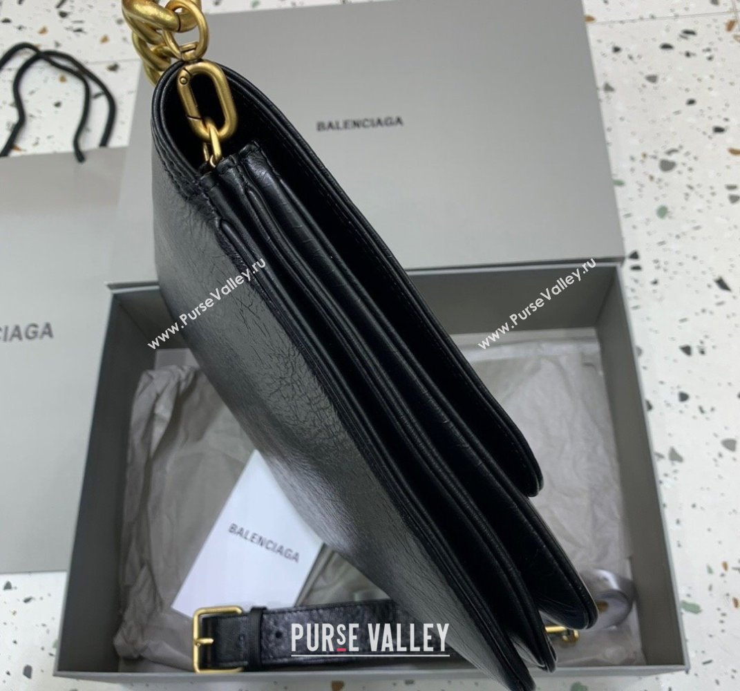 Balenciaga BB Soft Large Flap Bag in black peach calfskin, aged-gold hardware 2025 (JM-250408087)