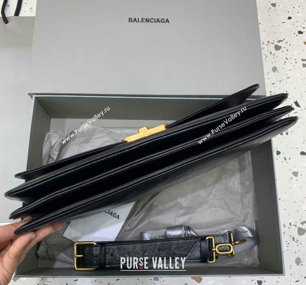 Balenciaga BB Soft Large Flap Bag in black peach calfskin, aged-gold hardware 2025 (JM-250408087)