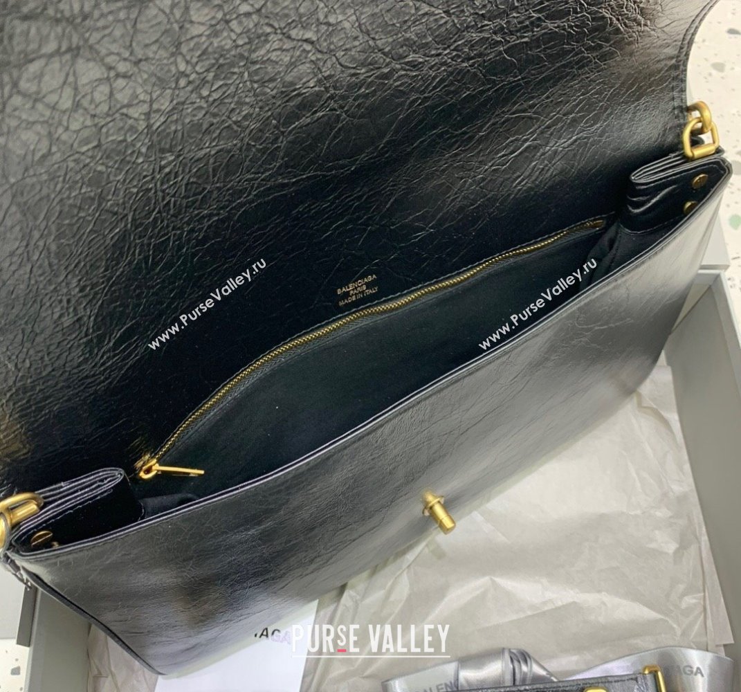 Balenciaga BB Soft Large Flap Bag in black peach calfskin, aged-gold hardware 2025 (JM-250408087)