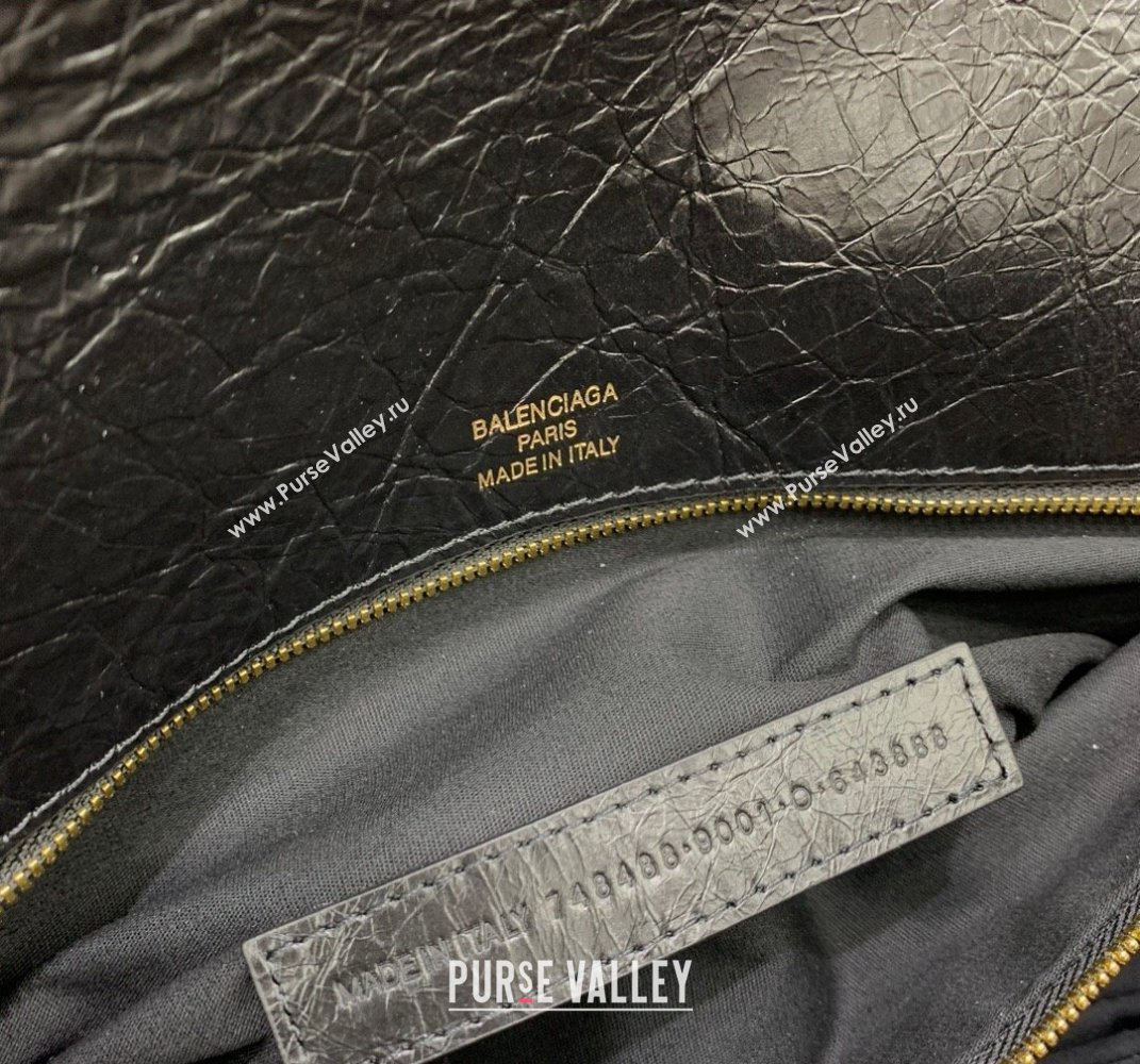 Balenciaga BB Soft Large Flap Bag in black peach calfskin, aged-gold hardware 2025 (JM-250408087)