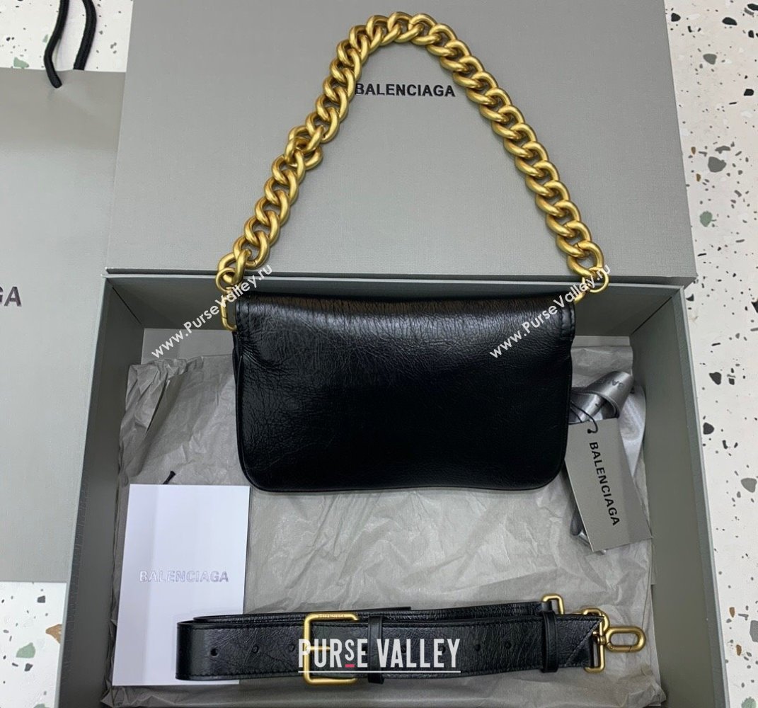 Balenciaga BB Soft Small Flap Bag in black peach calfskin, aged-gold hardware 2025 (JM-250408086)