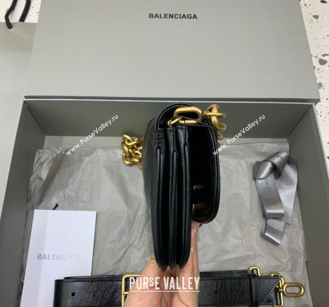 Balenciaga BB Soft Small Flap Bag in black peach calfskin, aged-gold hardware 2025 (JM-250408086)