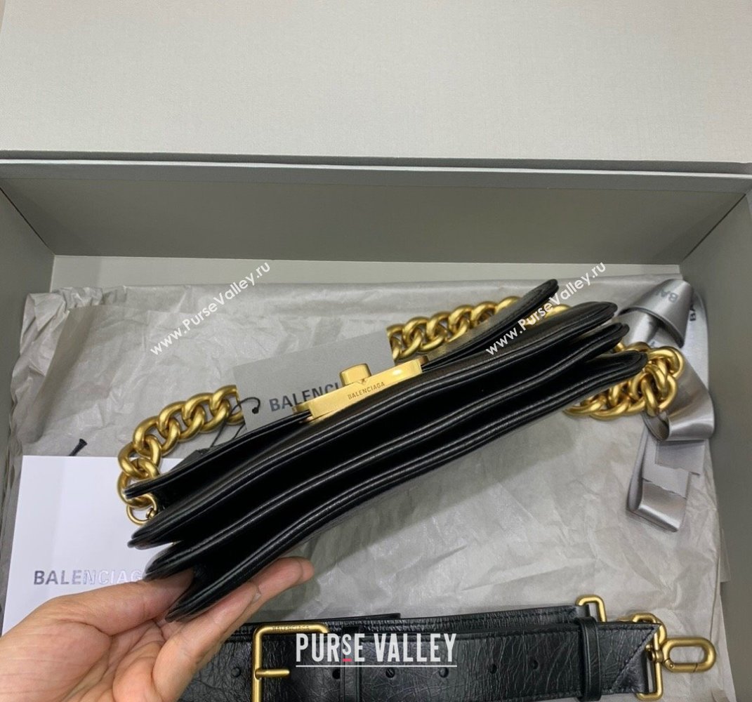 Balenciaga BB Soft Small Flap Bag in black peach calfskin, aged-gold hardware 2025 (JM-250408086)