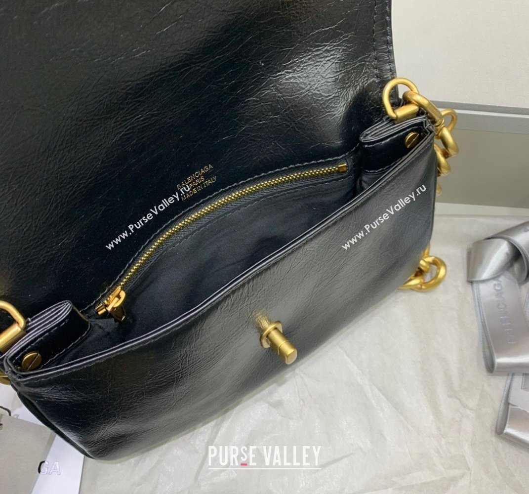 Balenciaga BB Soft Small Flap Bag in black peach calfskin, aged-gold hardware 2025 (JM-250408086)