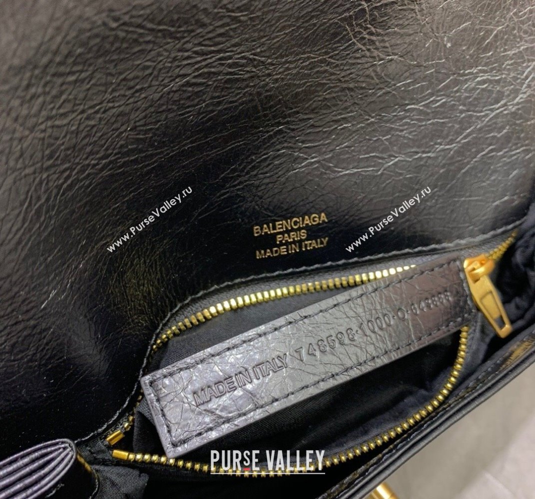 Balenciaga BB Soft Small Flap Bag in black peach calfskin, aged-gold hardware 2025 (JM-250408086)