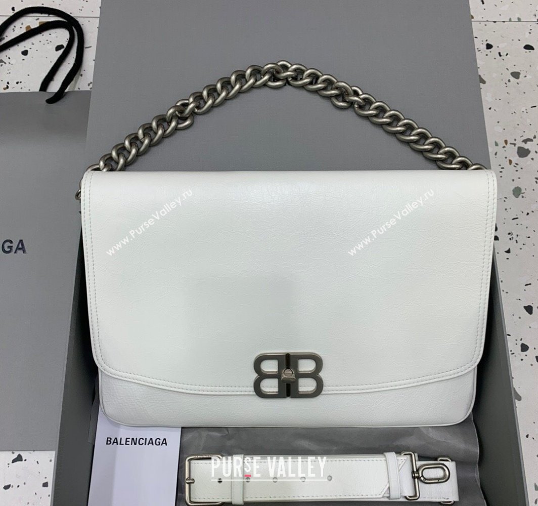 Balenciaga BB Soft Large Flap Bag in white peach calfskin, aged-silver hardware 2025 (JM-250408088)