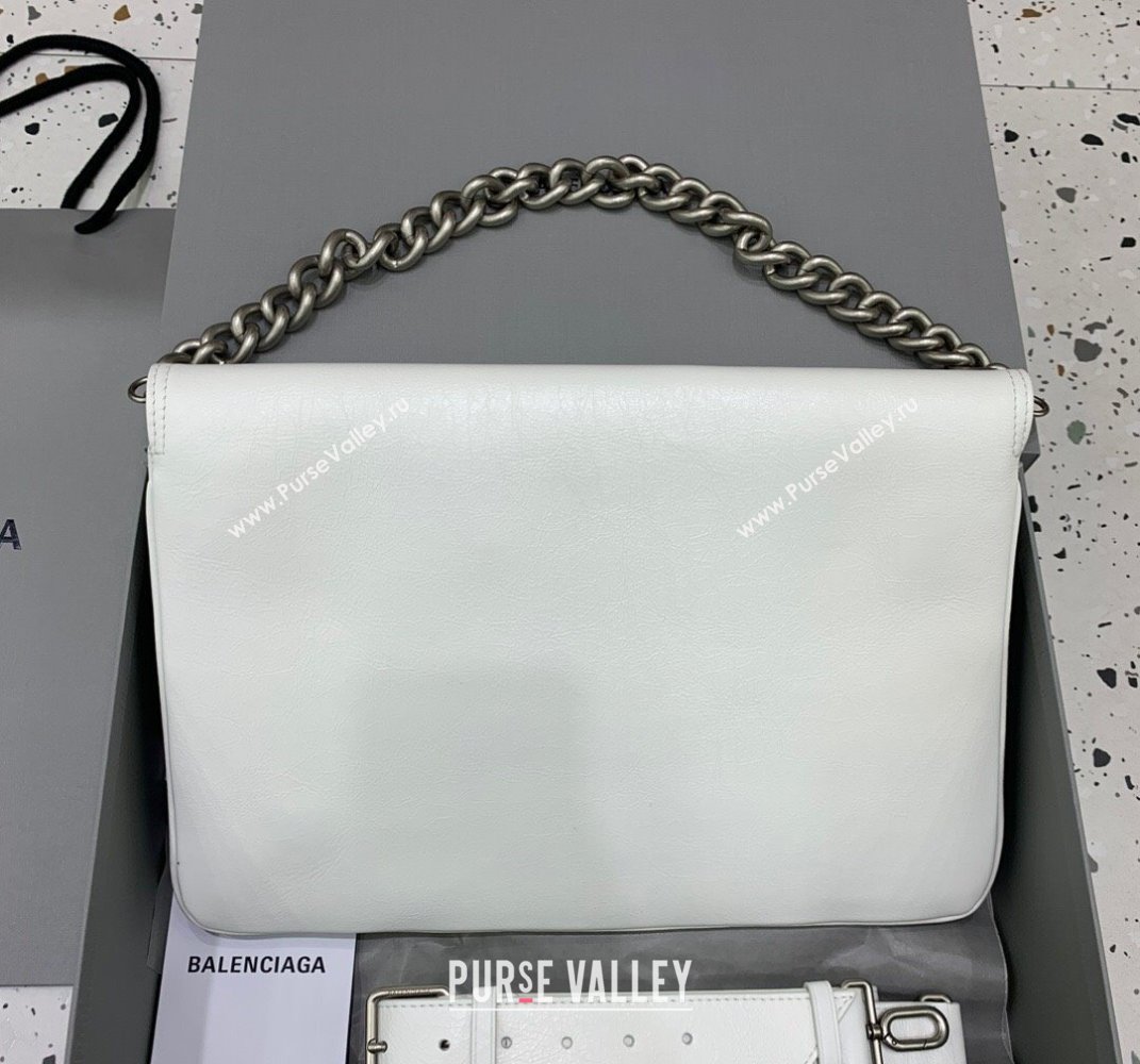 Balenciaga BB Soft Large Flap Bag in white peach calfskin, aged-silver hardware 2025 (JM-250408088)