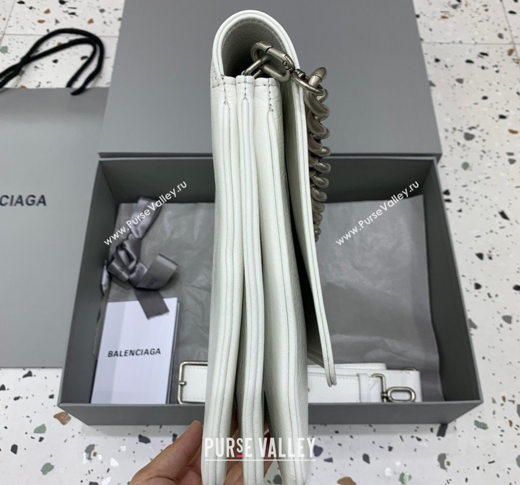 Balenciaga BB Soft Large Flap Bag in white peach calfskin, aged-silver hardware 2025 (JM-250408088)