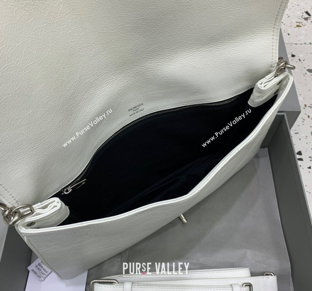 Balenciaga BB Soft Large Flap Bag in white peach calfskin, aged-silver hardware 2025 (JM-250408088)