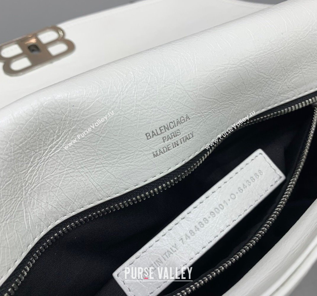 Balenciaga BB Soft Large Flap Bag in white peach calfskin, aged-silver hardware 2025 (JM-250408088)