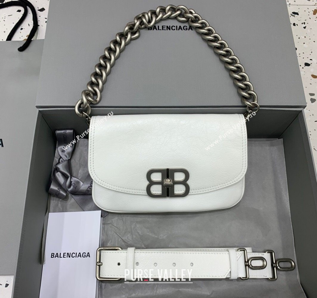 Balenciaga BB Soft Small Flap Bag in white peach calfskin, aged-silver hardware 2025 (JM-250408089)